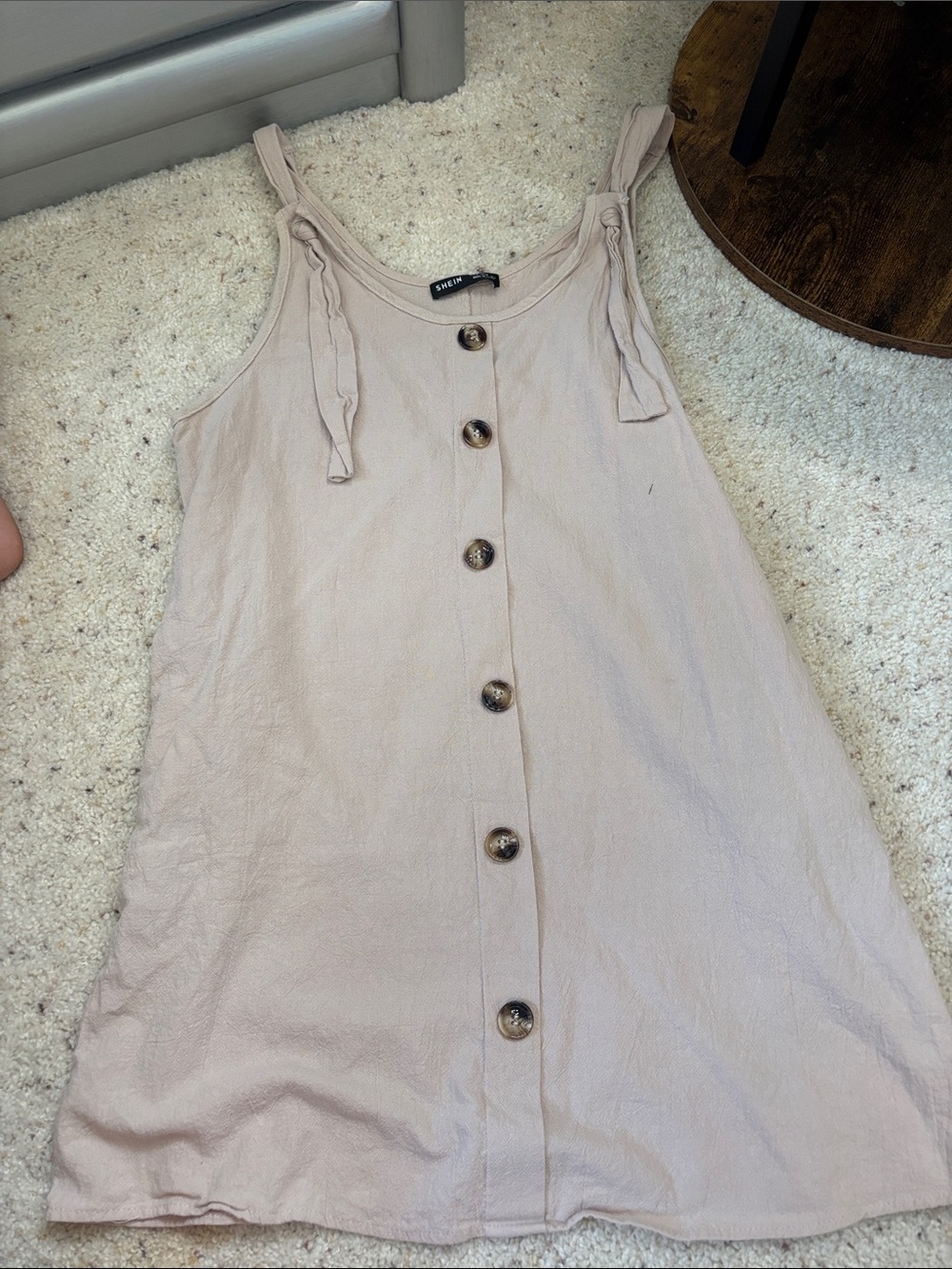SHEIN Light Beige Button-Front Sundress with Tortoiseshell Buttons